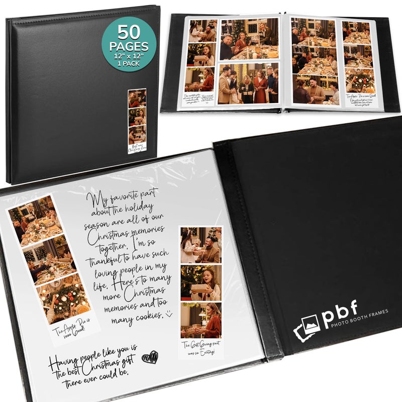 pbf PHOTO BOOTH FRAMES pbf 12x12 Photo Album, Guest Book with Photo Insert, Black Scrapbook with Plastic Sleeves & White Pages, Memory Book, Wedding Scrapbook - Image 1